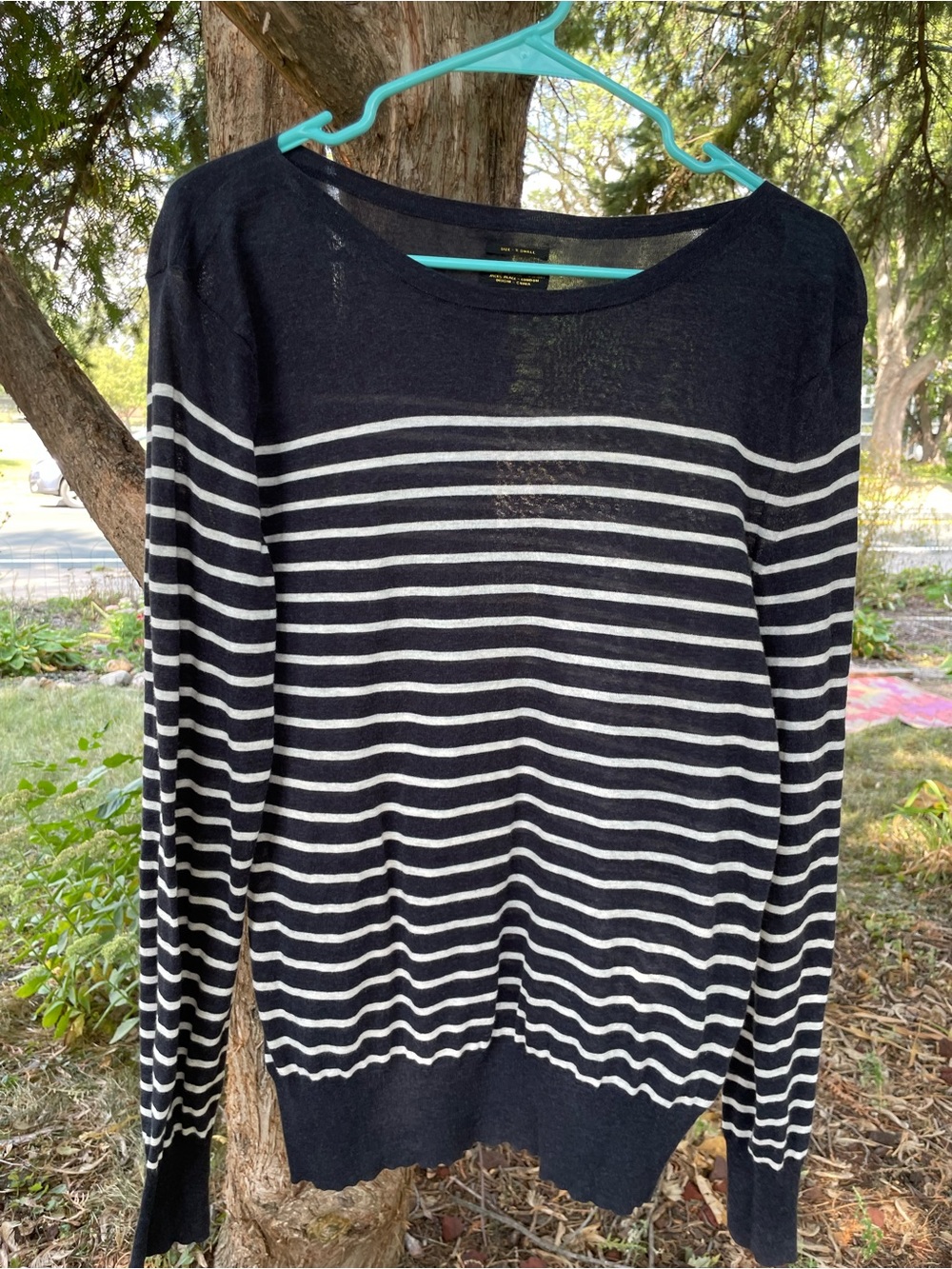 All Saints Black and White Striped Crewneck Sweater